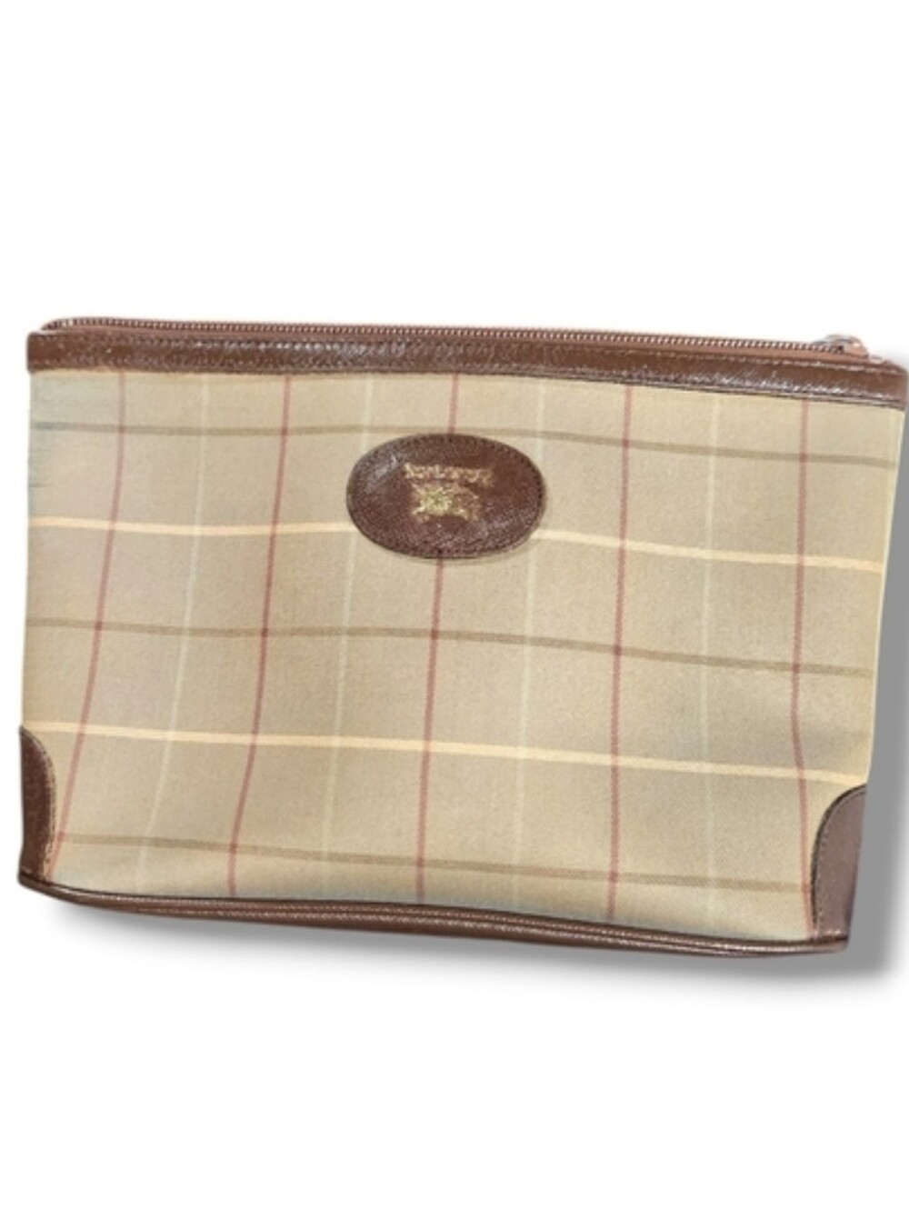 A. Burberry-Brown Nova Check Clutch Bag Canvas